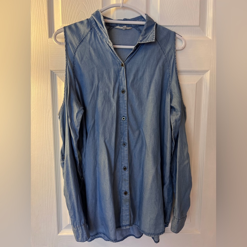 Shoulder-less Faux Denim Top